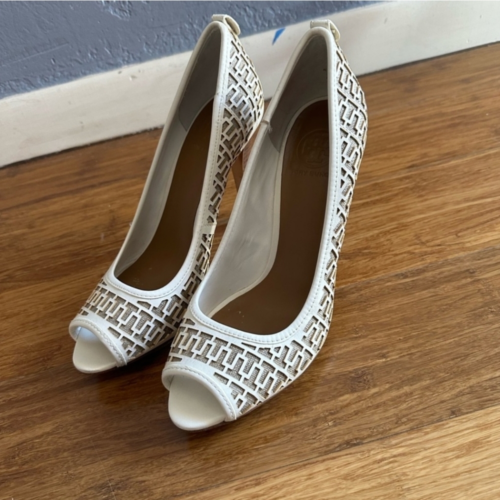 Tory Burch Regan Bleach Leather Heels Size 10.5